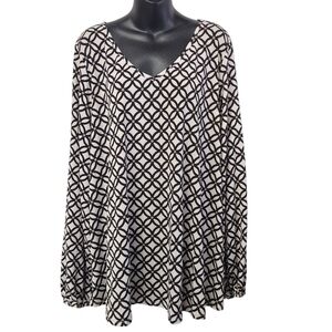Glitzy Girlz Womens Black White Long Sleeve V Neck Soft Stretch Blouse Size 3XL
